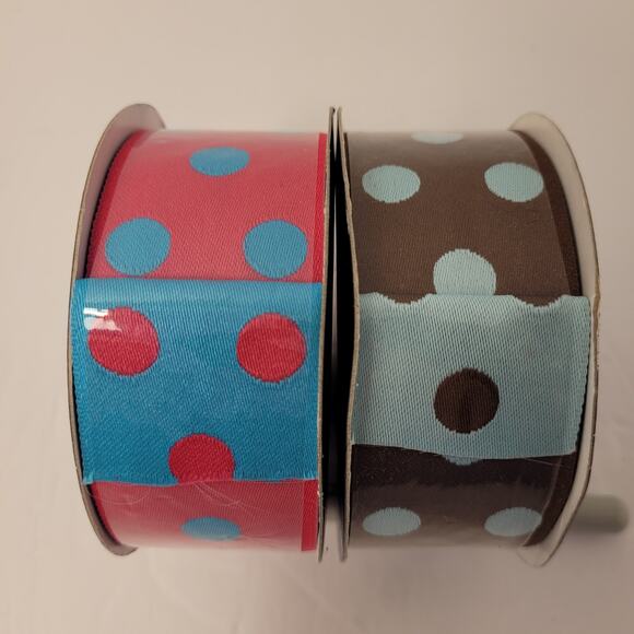 The Ribbon Boutique Lot Of 2 NEW 1.5"x 3 Yards Polka Dot 100 % Polyester - Picture 3 of 5